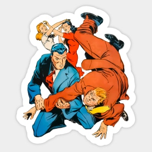 Businessmen and Businesswomen Fighting Retro Comics Vintage Old Cartoon Sticker